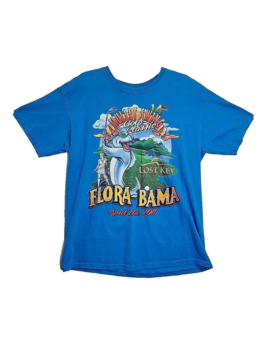 Mullet Swings Golf Classic 14th Annual Flora Bama Tournament Shirt SZ L